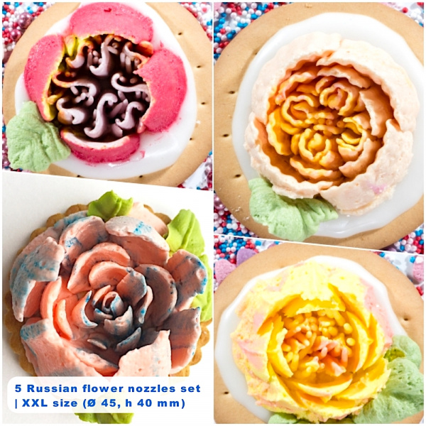 Набор 5 кондитерских насадок - Малазийские цветы | XXL размер (Ø 45, h 40 mm) Набор 5 кондитерских насадок - Малазийские цветы | XXL размер (Ø 45, h 40 mm)