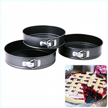 Форма для выпечки металлическая разъёмная антипригарная | Тарт набор 3 шт: Ø 24, 26, 28 см | H 4 см