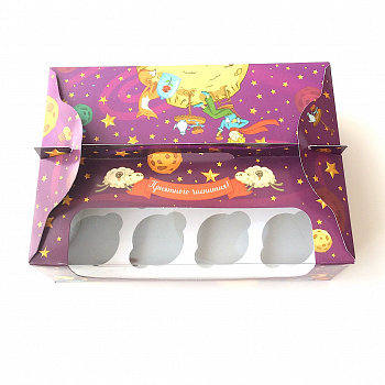 Коробка с окном 12 капкейков 34*24*12 см | Маленький Принц